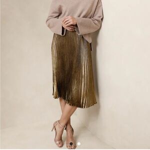 NWT AMIT‎ AGGARWAL Metalic Gold Skirt Pleated Lined Size 12